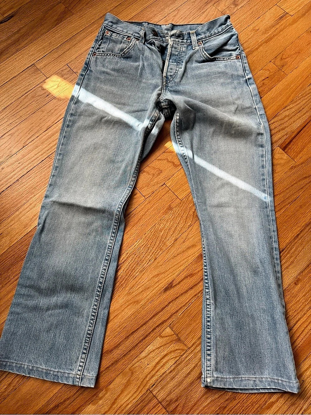 Levi's 501 White Oak Cone Denim Jeans Straight Leg Distressed Jeans in Blue